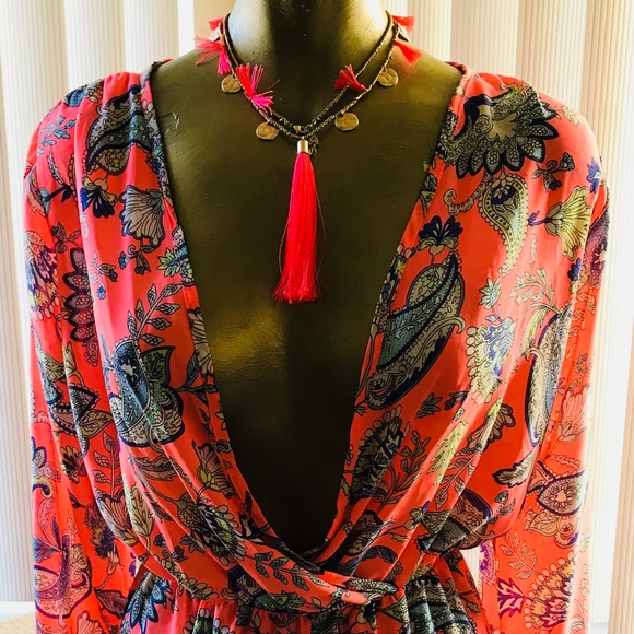 Fabulous Neon CORAL Floral Print ROMPER M/L - Picture 2 of 8